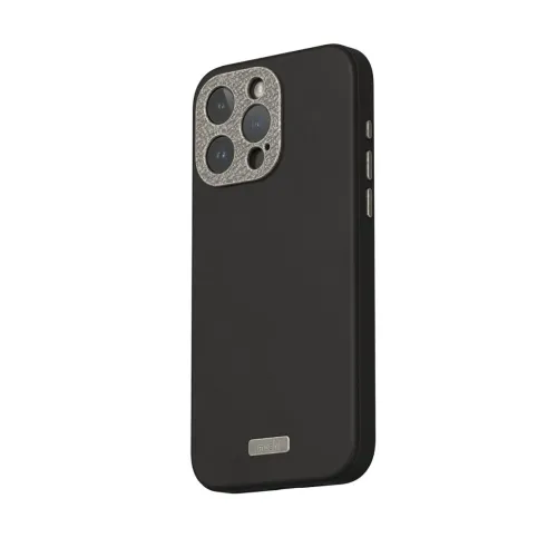 Moshi Napa svart stötsäkert skal för iPhone 15 Pro Max med texturerad yta och upphöjd kamerautskärning