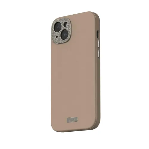 Moshi Napa iPhone 15 Plus-skal i Woodsmoke Brown med stöd för MagSafe och upphöjt kameraskydd