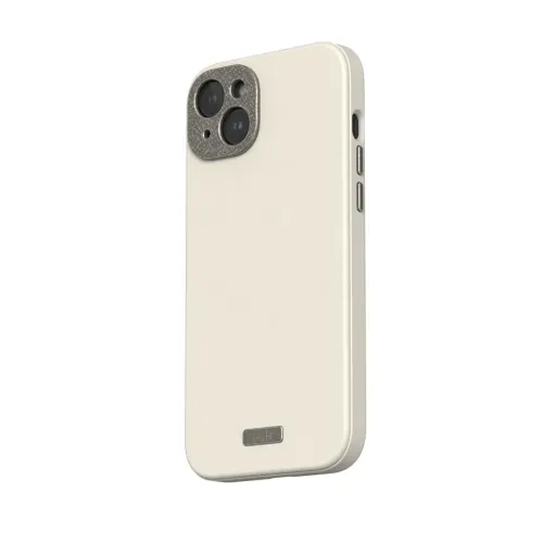 Moshi Napa veganskt läderfodral för iPhone 15 Plus i Eggnog White med texturerad kamerautskärning och logoplakett