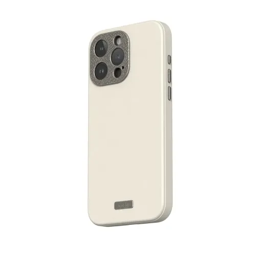 Moshi Napa fodral i veganskt läder för iPhone 15 Pro Max i äggtoddyvitt med texturerad kameraram
