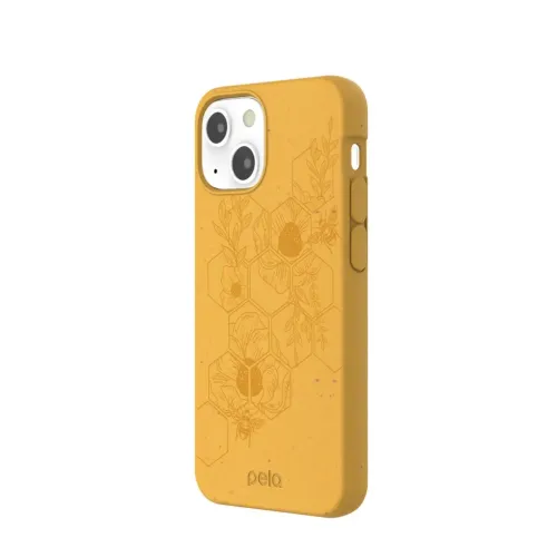 Pela Classic Hive Edition Honey-skal för iPhone 13 mini med blommigt bikakemönster