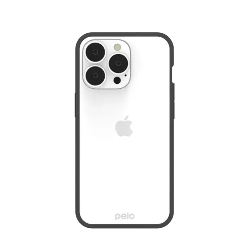 Pela genomskinligt komposterbart mobilskal för iPhone 13 Pro med mörk kant och kamerautskärning