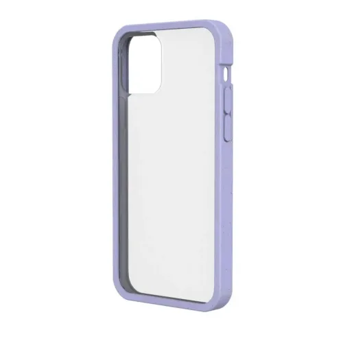Pela transparent skal för iPhone 12/12 Pro med lavendelfärgad kant och kamerautskärning på vit bakgrund