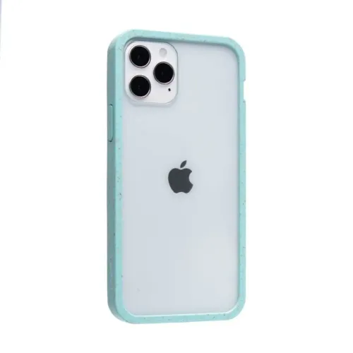 Pela genomskinligt skal för iPhone 12/12 Pro med ljusblågröna kanter och upphöjt kameraskydd