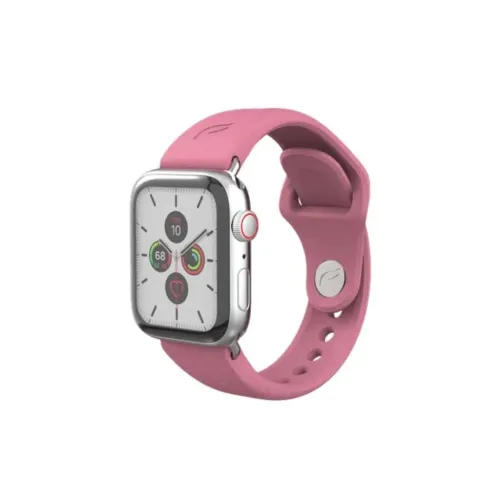 Pela Vine rosa Apple Watch-rem med matt overflate og magnetisk lås på en sølvfarget Apple Watch