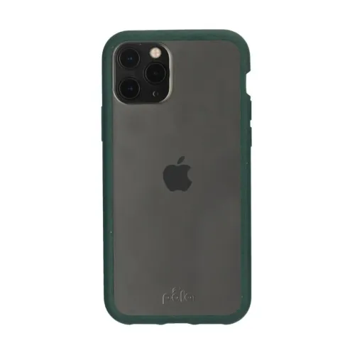 Pela genomskinligt komposterbart skal för iPhone 11 Pro med mörkgrön kant och transparent baksida