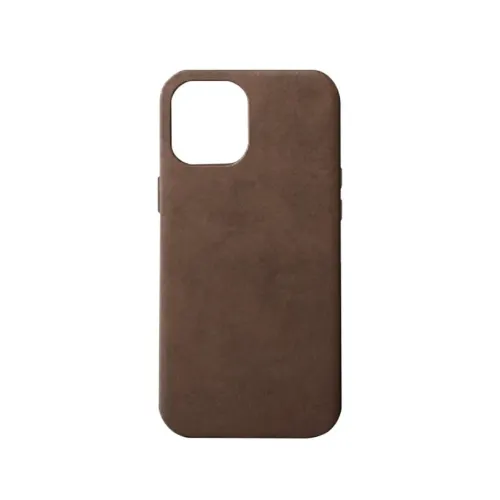 Journey iPhone-fodral i brunt läder med fyrkantig kamerautskärning och rundade kanter, visat bakifrån.