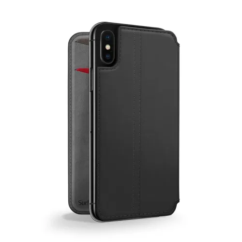 Twelve South SurfacePad svart läderfodral i folioformat för iPhone XS Max med sytt lock och kortfack