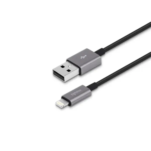 Moshi USB-A till Lightning-kabel, 1 m, svart, med USB- och Lightning-kontakter för laddning och synkronisering av Apple-enheter
