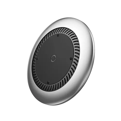 Baseus Whirlwind trådlös Qi-laddare med fläkt, silverfärgad och svart rund laddningsplatta
