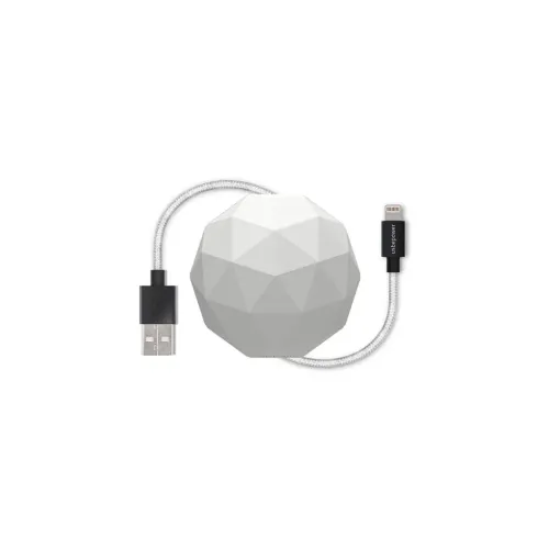 Usbepower flätad USB-laddningskabel med Lightning- och USB-A-kontakter, visad med utformning som kabelvinda.