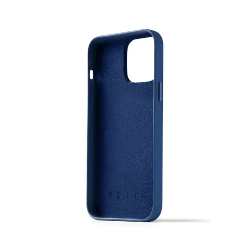 Mujjo plånboksfodral i helläder för iPhone 14 Pro Max i Monaco-blått, med kameraskydd och kortfack
