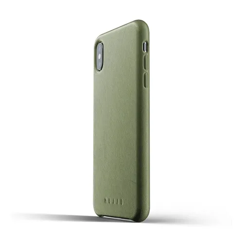 Mujjo olivgrönt läderfodral för iPhone XS Max med tunn profil, upphöjda kanter och kamerautskärning