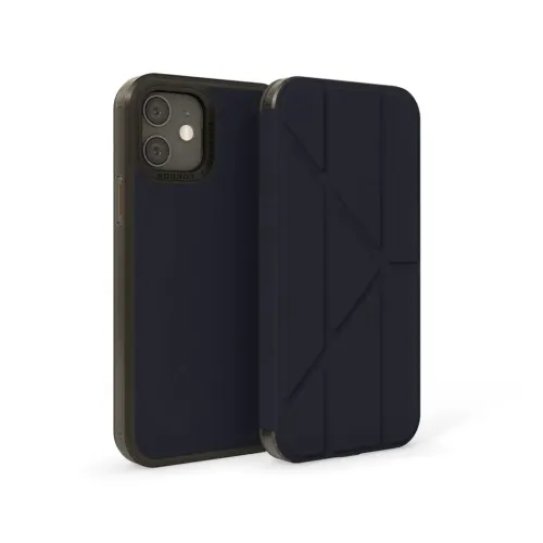 Pipetto Origami Folio svart iPhone 12 Pro Max-skal med vikbart lock, geometrisk stativdesign och kamerautskärning