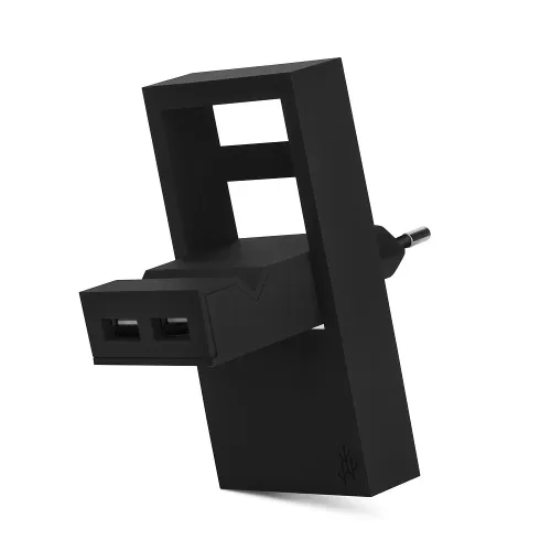 Usbepower Rock väggladdare med två USB-A-portar och svart vinklad design