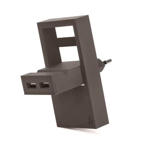 Usbepower Rock dubbel USB-A-väggladdare i mörkbrunt utförande, med två portar och europeisk stickpropp