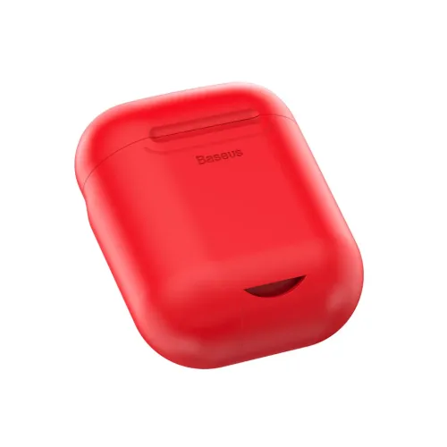 Rött AirPods-fodral i silikon från Baseus med skyddande passform, lockskarv och frontutskärning