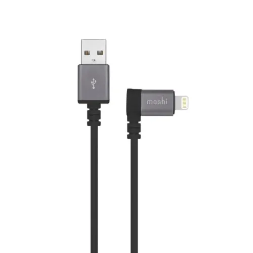 Moshi Lightning-till-USB-kabel med 90-graderskontakt, svart 1,5 m laddningskabel med USB-A- och Lightning-kontakter
