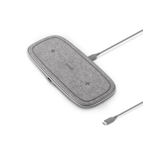 Moshi Sette Q dubbel trådlös laddningsplatta med tygfinish, två laddningsplatser och USB-C-kabel