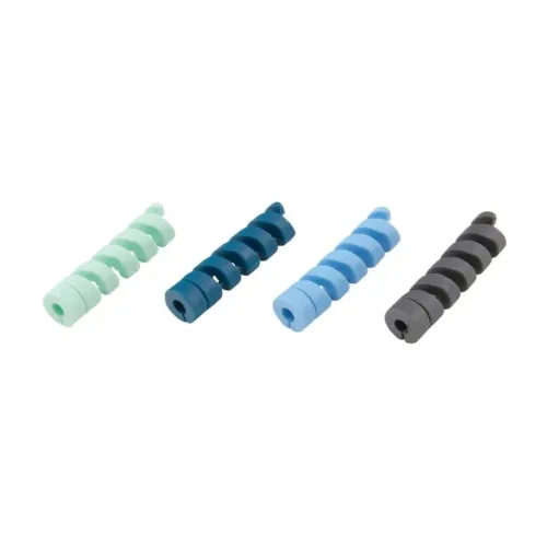 Bluelounge CableCoil Mini spiralkabelskydd i blandade färger på vit bakgrund