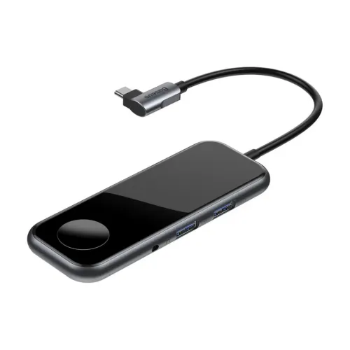 Baseus 6-i-1 USB-C-hubb och dockningsstation med fast kabel, USB-portar och ljuduttag