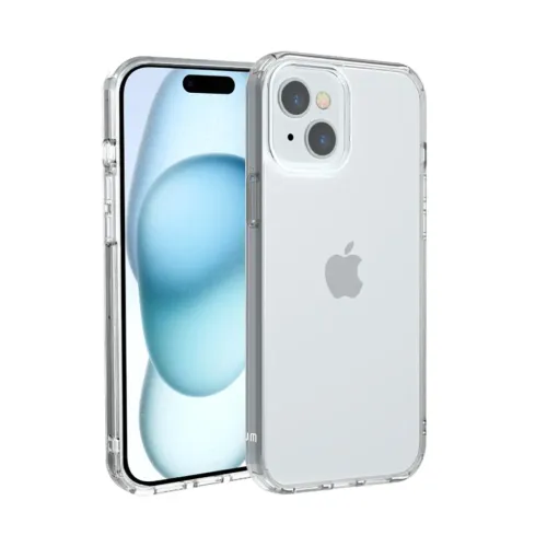 Just Mobile TENC Air transparent iPhone 15-skal med upphöjt kameraskydd och kompatibilitet med trådlös laddning