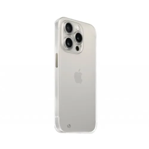 JustMobile TENC Slim Fit transparent skal till iPhone 15 Pro, tunt skyddande telefonskal med upphöjd kamerakant