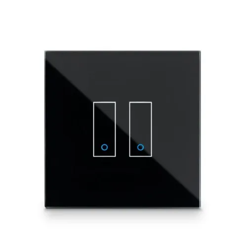 Iotty sort 2-kanals frontplade til smartkontakt med blankt hærdet glas og to berøringspaneler