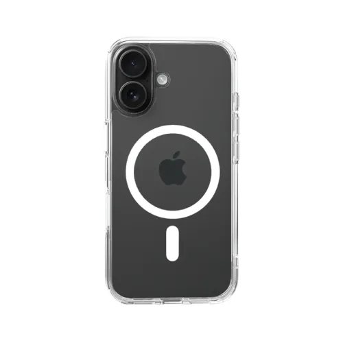 Just Mobile TENC Air transparent skyddsskal för iPhone 16 Plus med upphöjda kamerahörn och MagSafe-ring