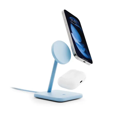 Twelve South HiRise 2 Deluxe laddningsställ för trådlös laddning för iPhone och AirPods i glaciärblått