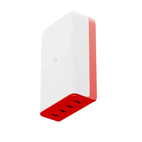Twelve South PlugBug 120 W USB-C-laddare med fyra portar, vit kropp och röd undersida, visad i studio