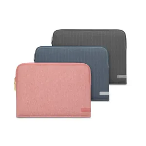 Funda para portátil Moshi Pluma de 14 pulgadas, mostrada en rosa, azul y gris, con diseño protector delgado con cremallera