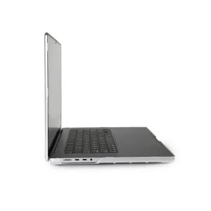 Coque rigide Moshi iGlaze pour MacBook Pro 16 pouces (2021), présentée ouverte avec découpes de ventilation