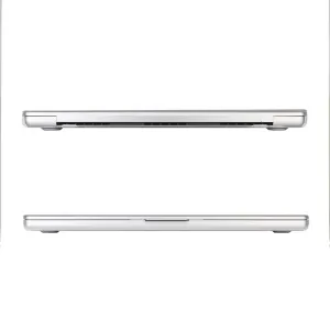 Coque rigide Moshi iGlaze pour MacBook Pro 16 pouces (2021), présentée en deux vues latérales argent