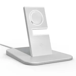 Support de charge Twelve South HiRise pour Apple Watch argenté, avec base inclinée et zone de charge circulaire pour la montre