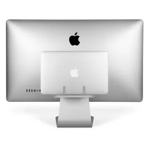 Estante de almacenamiento BackPack 3 de Twelve South detrás de la pantalla en un iMac, mostrado en negro.