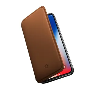 Étui portefeuille Twelve South SurfacePad en cuir cognac pour iPhone X, avec bords cousus et logo en relief
