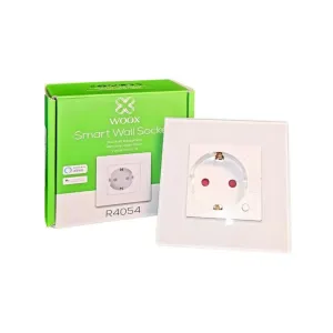 Prise murale connectée WOOX Wi-Fi UE blanche, avec boîte de vente au détail, pour la commande via application et la programmation