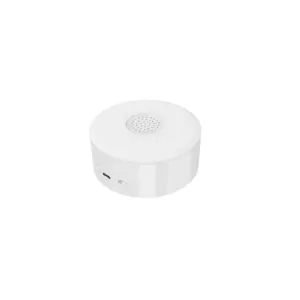 Sirène intérieure connectée Zigbee WOOX Security Kit Pro blanche avec grille supérieure perforée et ouvertures latérales