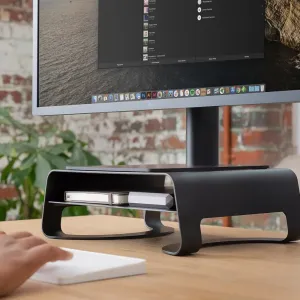 Soporte para monitor Twelve South Curve Riser negro con balda de almacenamiento, para elevar una pantalla externa LG
