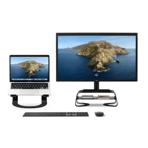 Twelve South Curve Elevation soporte ergonómico negro para monitor con estante, eleva una pantalla externa para un espacio de trabajo ordenado