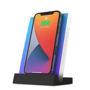 Support-cadre de charge sans fil Twelve South PowerPic Mod en noir avec un smartphone à la verticale