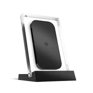 Chargeur sans fil pour téléphone Twelve South PowerPic Mod noir, dans un cadre transparent sur une base mate pour bureaux ou tables de chevet