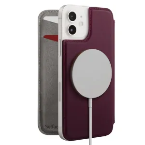Funda cartera de piel SurfacePad de Twelve South para iPhone 12 Mini en ciruela, con MagSafe y ranura para tarjetas