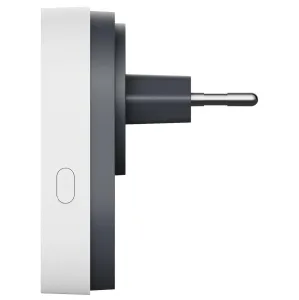 Timbre inteligente para videoportero WOOX en blanco, vista lateral que muestra la clavija enchufable y el perfil delgado