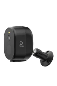 cámara inalámbrica inteligente para exteriores WOOX con soporte de montaje en pared, cámara de seguridad compacta negra para vigilancia del hogar