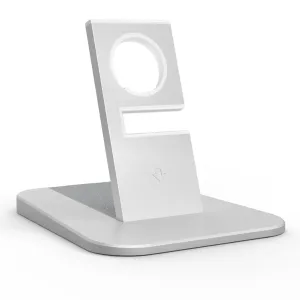 Twelve South HiRise Apple Watch-ställ i silver med vinklad docka och skyddande nattladdningsbas