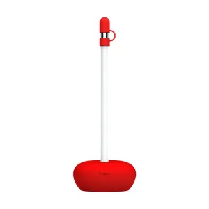 Support Baseus en silicone rouge pour Apple Pencil, avec socle et protection de pointe, conçu pour éviter qu’il ne roule
