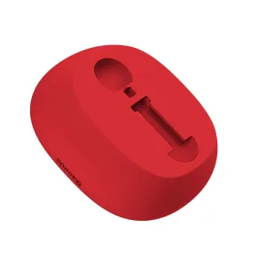 Support Baseus en silicone rouge pour Apple Pencil, avec rainure encastrée et ouverture circulaire sur fond blanc