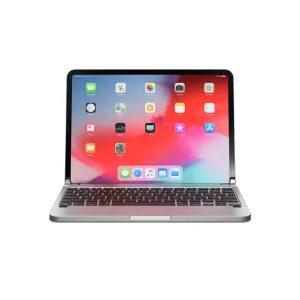 Funda de teclado de aluminio Brydge Pro para iPad Pro, con distribución nórdica, acabado en plata y trackpad integrado.